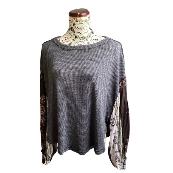 Free people blossom Puff sleeve waffle knit sz SP grey - Picture 1 of 7